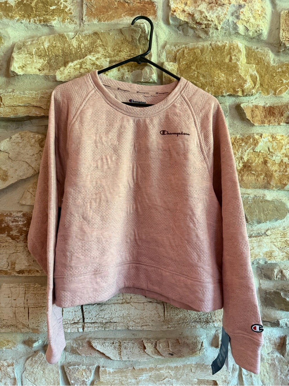 Champion Pink Textured Crewneck Sweatshirt - Picture 1 of 5